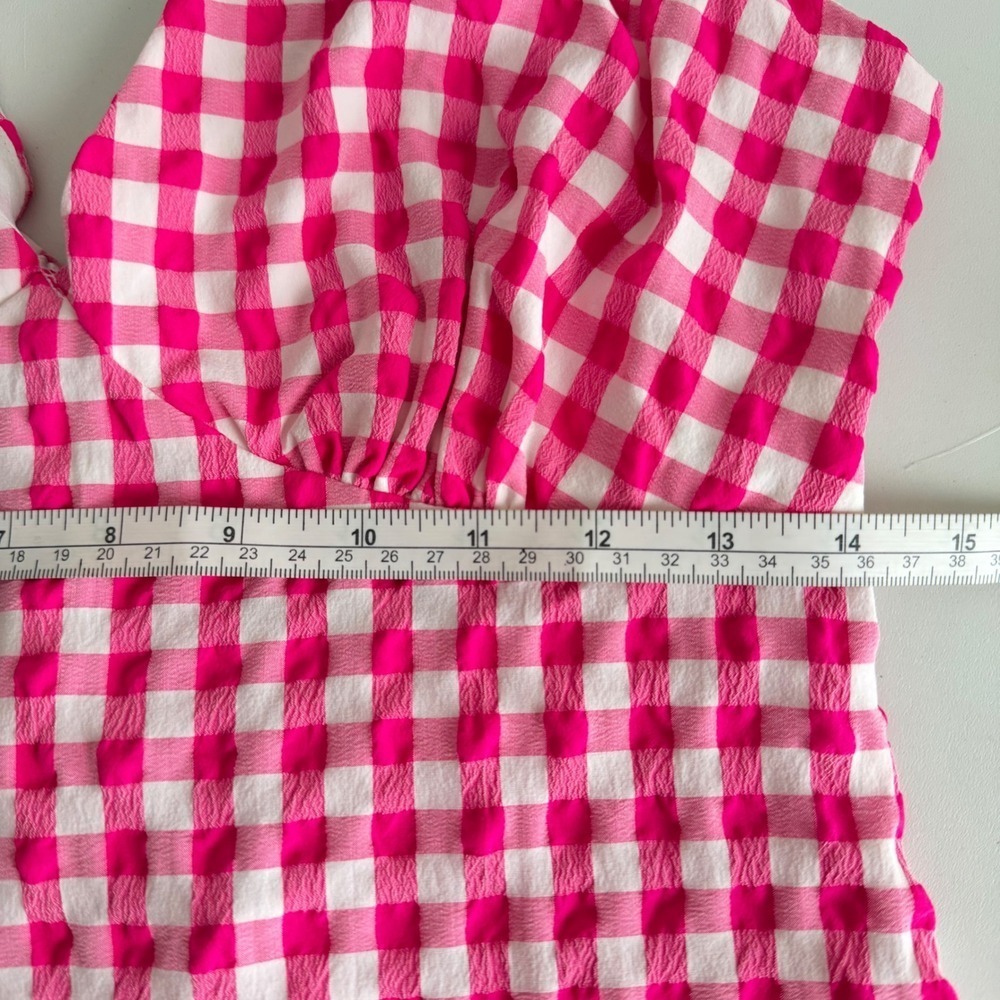 ASOS Pink Gingham Seersucker Mini Dress V-Neck Sleeveless Check Size 6 NWT - Picture 7 of 9